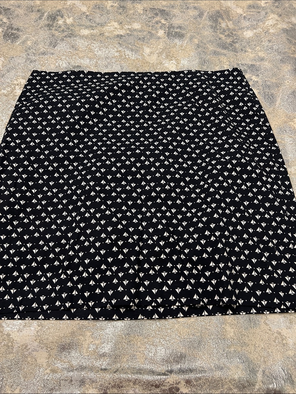 Ann Taylor Black Mini Skirt with White Sailboat Geometric Print